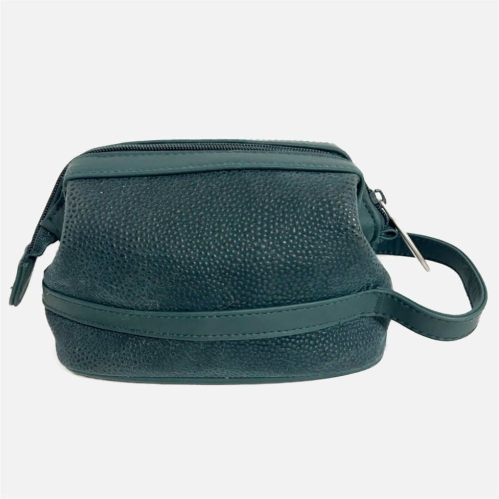 Lan Chile Textured Green Cosmetic Makeup Pouch Top Zip Closure Lined Side Pouche